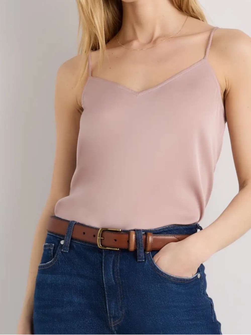 Quince Washable Stretch Silk V-Neck Cami in Vintage Pink Large
